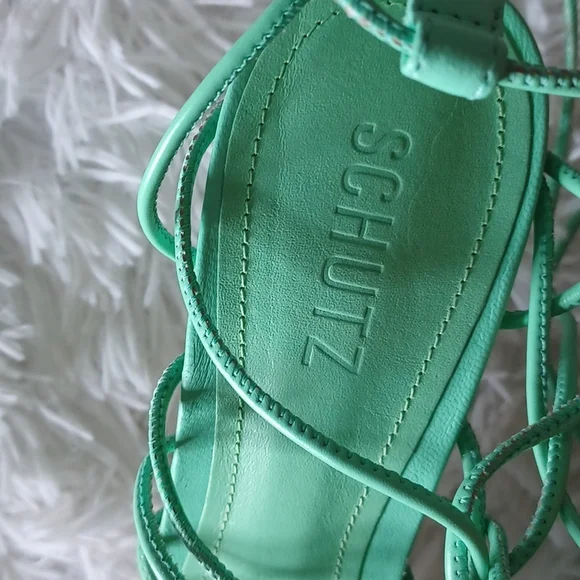 SCHUTZ Heyde Nappa Leather Heeled Strappy Lace Up Sandal Mint Green NEW Size 9.5 - Picture 8 of 10